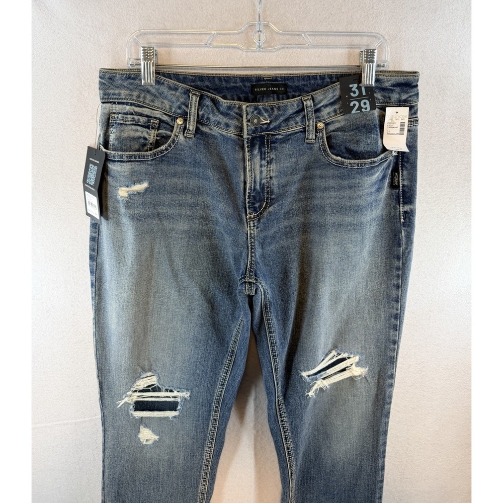 Silver Jeans Co Elyse Mid Rise Skinny Leg Jeans Distressed Medium Wash W31 L29